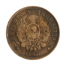 Km#33 2 Centavos 1890 MBC Argentina América Bronze 30(mm) 10(gr)
