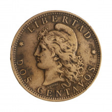 Km#33 2 Centavos 1890 MBC Argentina América Bronze 30(mm) 10(gr)