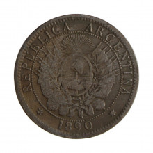 Km#33 2 Centavos 1890 BC/MBC Argentina América Bronze 30(mm) 10(gr)
