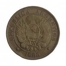 Km#33 2 Centavos 1885 MBC Argentina América C/peq. mossa Bronze 30(mm) 10(gr)