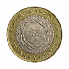 Km#165 2 Pesos 2016 MBC+ Argentina América Bimetálico 24.5(mm) 7.2(gr)