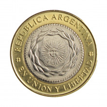 Km#165 2 Pesos 2016 SOB/FC Argentina América Bimetálico 24.5(mm) 7.2(gr)