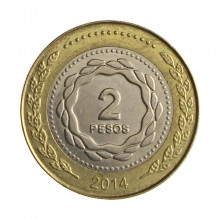 Km#165 2 Pesos 2014 SOB Argentina América Bimetálico 24.5(mm) 7.2(gr)