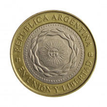 Km#165 2 Pesos 2010 MBC+ Argentina América Bimetálico 24.5(mm) 7.2(gr)