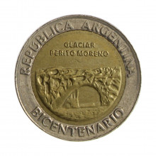 Km#160 1 Peso 1810 - 2010 MBC+ Argentina América 200º Aniversário da Argentina & Revolução de Maio - Glaciar Perito More