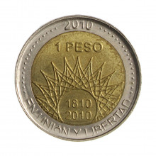 Km#157 1 Peso 1810 - 2010 MBC+ Argentina América 200º Aniversário da Argentina & Revolução de Maio - Aconcágua Bimetálic