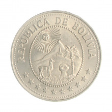 Km#197 5 Pesos 1976 MBC+ Bolívia América Aço com revestimento de Níquel 30(mm) 8.5(gr)