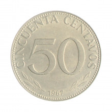 Km#190 50 Centavos 1967 MBC Bolívia América Aço com revestimento de Níquel 24(mm) 4(gr)