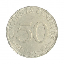 Km#190 50 Centavos 1965 MBC Bolívia América Aço com revestimento de Níquel 24(mm) 4(gr)
