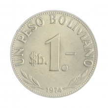 Km#192 1 Peso 1974 MBC Bolívia América Aço com revestimento de Níquel 27(mm) 6(gr)