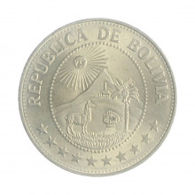 Km#192 1 Peso 1974 MBC+ Bolívia América Aço com revestimento de Níquel 27(mm) 6(gr)
