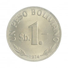 Km#192 1 Peso 1974 MBC+ Bolívia América Aço com revestimento de Níquel 27(mm) 6(gr)