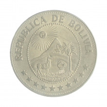 Km#192 1 Peso 1972 MBC Bolívia América Aço com revestimento de Níquel 27(mm) 6(gr)