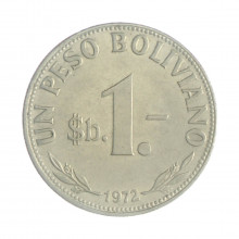 Km#192 1 Peso 1972 MBC Bolívia América Aço com revestimento de Níquel 27(mm) 6(gr)