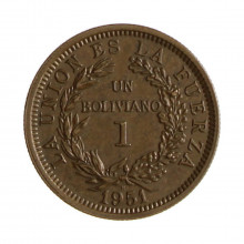 Km#184 1 Boliviano 1951 H MBC+ Bolívia América Bronze 27(mm) 6.9(gr)