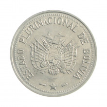 Km#204 50 Centavos 2010 MBC+ Bolívia América Aço Inoxídavel 24(mm) 3.8(gr)