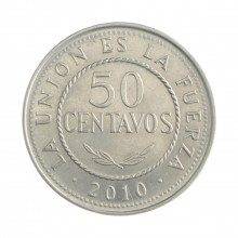 Km#204 50 Centavos 2010 MBC+ Bolívia América Aço Inoxídavel 24(mm) 3.8(gr)