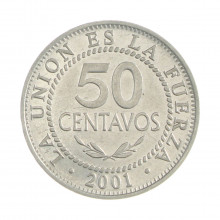 Km#204 50 Centavos 2001 MBC Bolívia América Aço Inoxídavel 24(mm) 3.8(gr)
