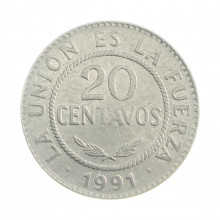 Km#203 20 Centavos 1991 BC/MBC Bolívia América Aço Inoxídavel 22(mm) 3.66(gr)