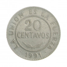 Km#203 20 Centavos 1991 MBC Bolívia América Aço Inoxídavel 22(mm) 3.66(gr)