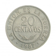 Km#203 20 Centavos 1987 MBC Bolívia América Aço Inoxídavel 22(mm) 3.66(gr)