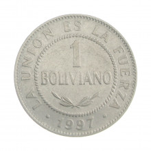Km#205 1 Boliviano 1997 MBC Bolívia América Aço Inoxídavel 27(mm) 5(gr)