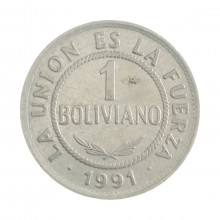 Km#205 1 Boliviano 1991 MBC Bolívia América Aço Inoxídavel 27(mm) 5(gr)