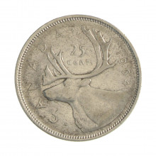 Km#52 25 Cents 1964 MBC Canadá América Prata 0.800 23.62(mm) 5.83(gr)