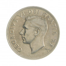Km#44 25 Cents 1949 MBC Canadá América Prata 0.800 23.62(mm) 5.83(gr)