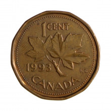 Km#181 1 Cent 1993 MBC Canadá América C/pátina azulada Bronze 19.1(mm) 2.5(gr)