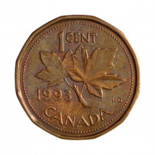 Km#181 1 Cent 1993 MBC+ Canadá América C/pátina azulada Bronze 19.1(mm) 2.5(gr)