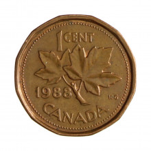 Km#132 1 Cent 1988 MBC Canadá América Bronze 19.1(mm) 2.5(gr)