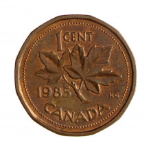 Km#132 1 Cent 1985 MBC+ Canadá América Bronze 19.1(mm) 2.5(gr)