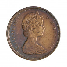 Km#59.1 1 Cent 1975 MBC Canadá América C/pátina azulada Bronze 19.05(mm) 3.24(gr)