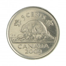Km#491 5 Cents 2009 SOB/FC Canadá América Logotipo RCM /Magnético Aço com revestimento de Níquel  21.2(mm) 3.95(gr)