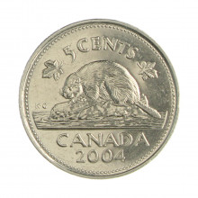 Km#491 5 Cents 2004 P MBC Canadá América Magnético Aço com revestimento de Níquel  21.2(mm) 3.95(gr)