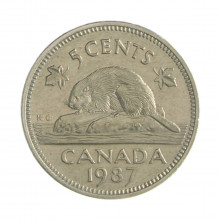 Km#60.2a 5 Cents 1987 MBC Canadá América Cupro-Níquel 21.2(mm) 4.6(gr)