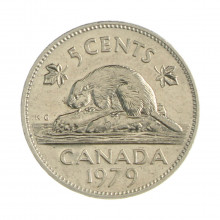 Km#60.1 5 Cents 1979 MBC Canadá América Níquel 21.21(mm) 4.54(gr)