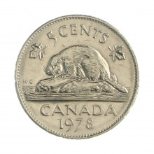 Km#60.1 5 Cents 1978 MBC Canadá América Níquel 21.21(mm) 4.54(gr)
