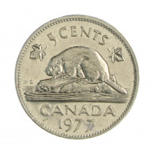 Km#60.1 5 Cents 1977 MBC Canadá América Níquel 21.21(mm) 4.54(gr)