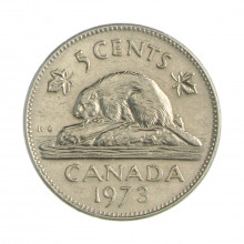 Km#60.1 5 Cents 1973 BC/MBC Canadá América Níquel 21.21(mm) 4.54(gr)
