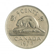 Km#60.1 5 Cents 1973 MBC Canadá América Níquel 21.21(mm) 4.54(gr)