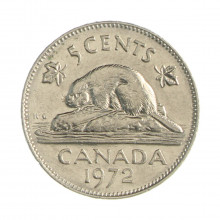 Km#60.1 5 Cents 1972 BC/MBC Canadá América Níquel 21.21(mm) 4.54(gr)