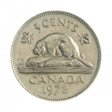 Km#60.1 5 Cents 1972 MBC Canadá América Níquel 21.21(mm) 4.54(gr)