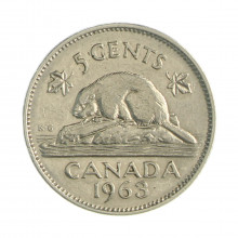 Km#57 5 Cents 1963 MBC Canadá América Níquel 21.21(mm) 4.54(gr)