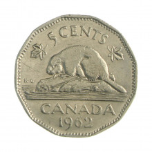 Km#50a 5 Cents 1962 MBC Canadá América Níquel 21.234(mm) 4.54(gr)