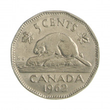 Km#50a 5 Cents 1962 BC/MBC Canadá América Níquel 21.234(mm) 4.54(gr)