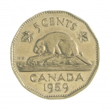 Km#50a 5 Cents 1959 MBC Canadá América Níquel 21.234(mm) 4.54(gr)
