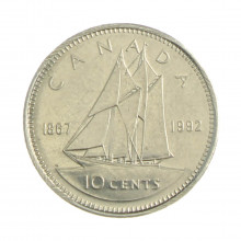 Km#206 10 Cents 1887-1992 MBC Canadá América 125º Aniversário da Confederação Canadense Níquel 18.03(mm) 2.07(gr)