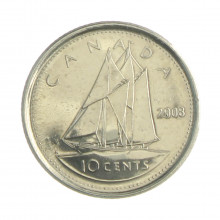 Km#492 10 Cents 2008 MBC Canadá América Aço com revestimento de níquel 18.03(mm) 1.75(gr)